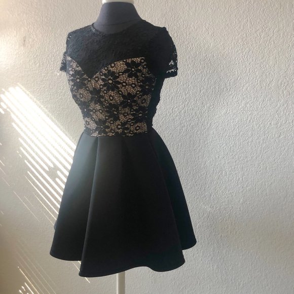 B. Darlin' Black Peplum Lace Semi-Formal Mini Dress - Picture 3 of 4